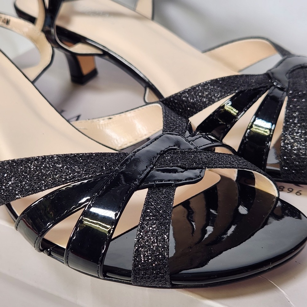 Benjamin Walk Touch Up Jane Black Glitter Patent Kitten Heel Sandals 10.5M 4274M - Picture 2 of 8